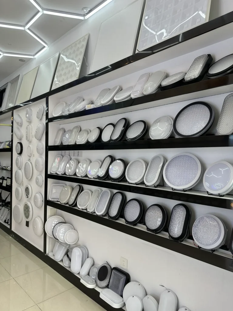 LED moisture-proof and ceiling lights displayed in BONTOP showroom