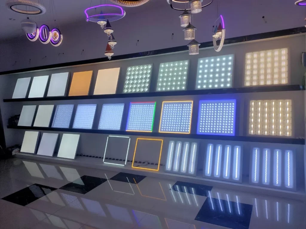 LED panel light display in BONTOP lighting showroom