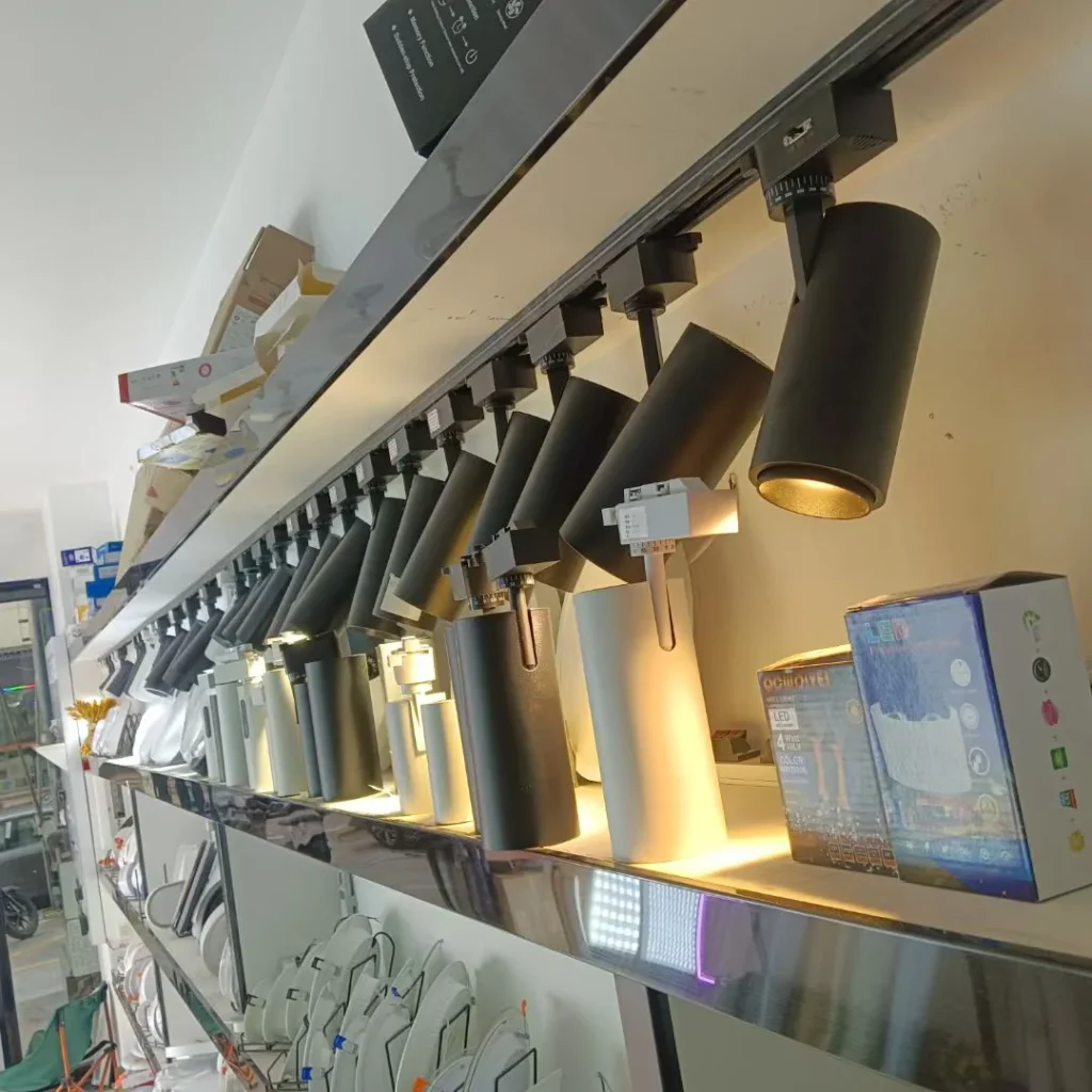 LED track light display in BONTOP lighting showroom
