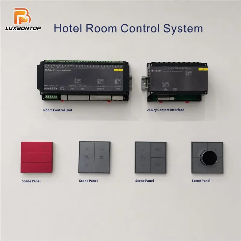 Hotel room smart lighting control system with controller interfaces and scene panels