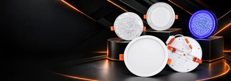 Decorative round LED panel light series with multiple trim and lighting designs